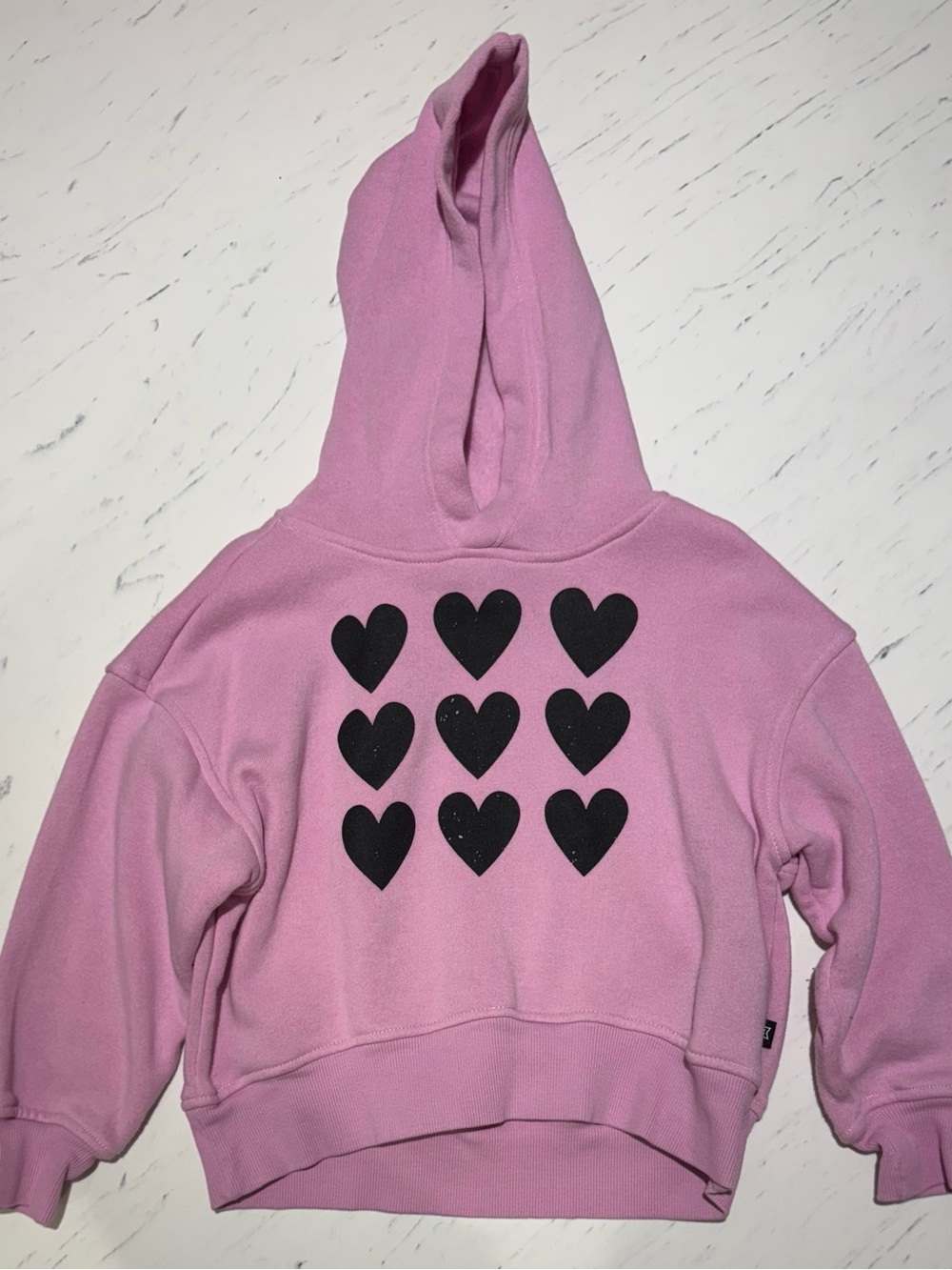 Pink Kids Hoodie with Black Heart Print 5T (FITS LIKE 4T) GREAT CONDITION